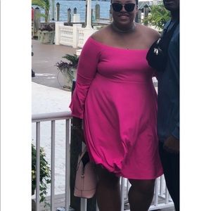 Off the shoulder, pink dress. Torrid!